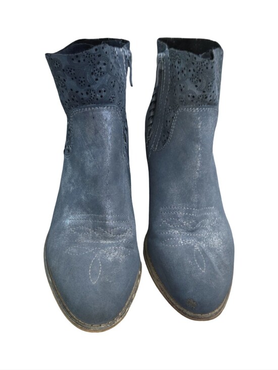 Boutique 9 Shoes - Boutique 9 Blue Suede Laser-Cut Ankle Boots Shiny Festival Zipper Cutouts 8